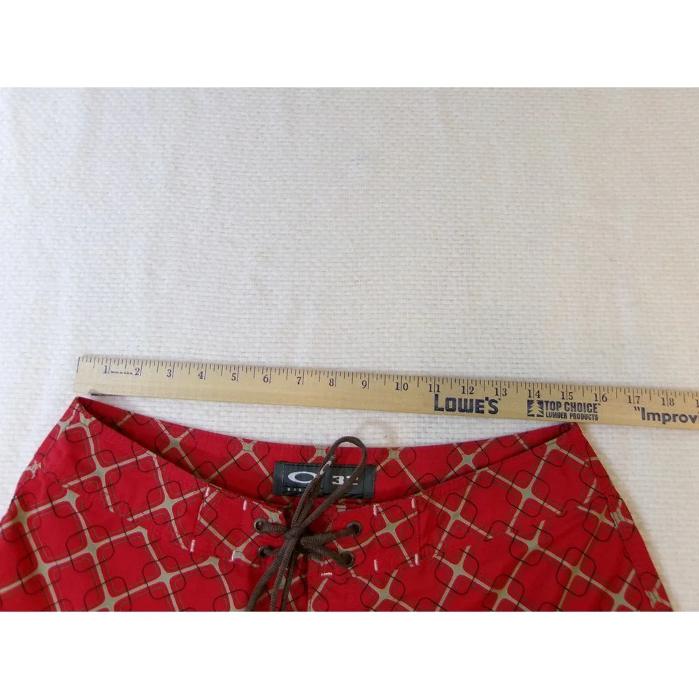 Oakley Mens Red Geometric Print Board Shorts Size 32 Swim Trunks Cargo‎ Pocket